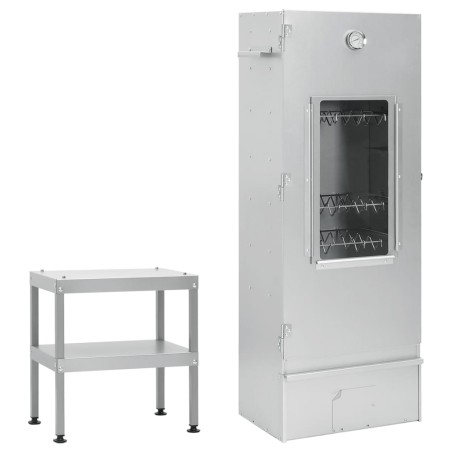vidaXL Horno ahumador de barbacoa con mesa acero galvanizado