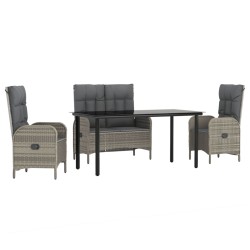 vidaXL Juego de comedor de jardín 4 piezas con cojines ratán PE gris