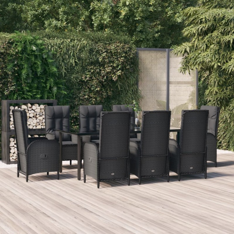 vidaXL Set de comedor de jardín 9 pzas y cojines ratán sintético negro vidaXL Set de comedor de jardín 9 pzas y cojines ratán sintético negro