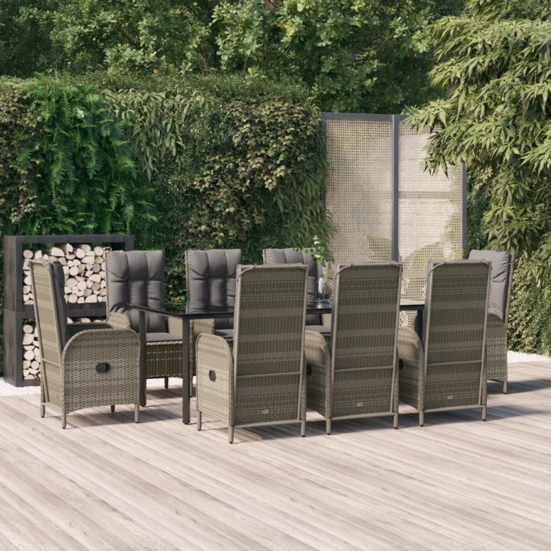 vidaXL Set comedor jardín 9 pzas y cojines ratán sintético negro gris