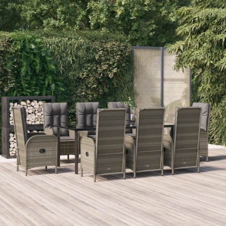 vidaXL Set comedor jardín 9 pzas y cojines ratán sintético negro gris