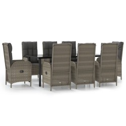 vidaXL Set comedor jardín 9 pzas y cojines ratán sintético negro gris