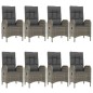 vidaXL Set comedor jardín 9 pzas y cojines ratán sintético negro gris