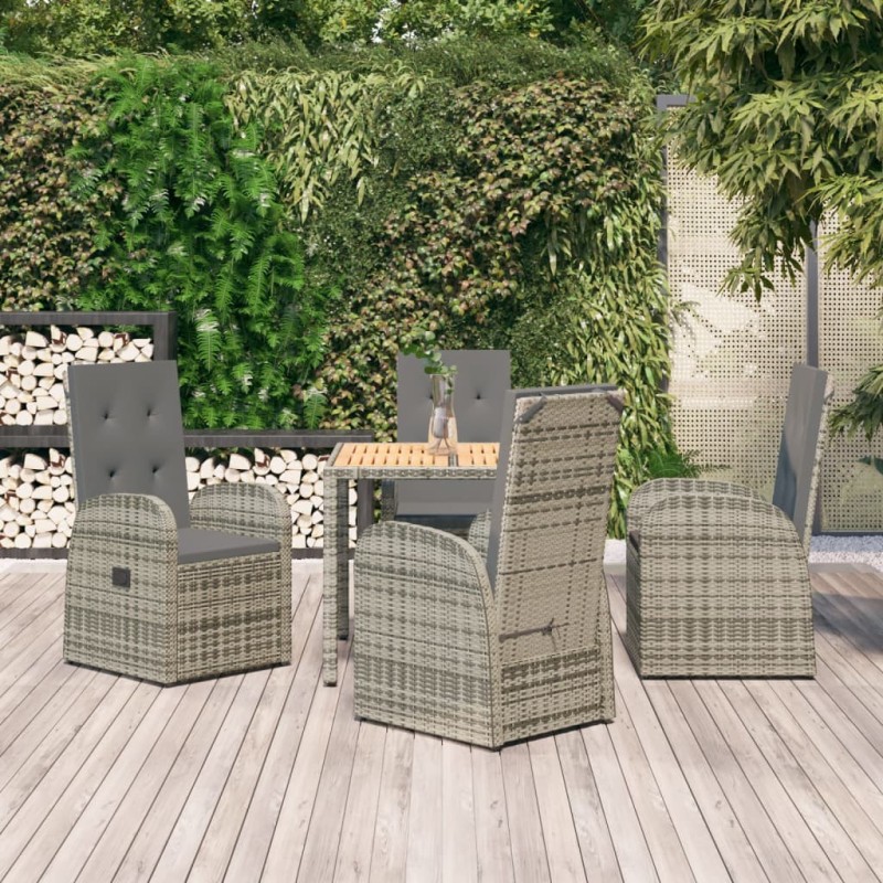vidaXL Set comedor de jardín 5 piezas con cojines ratán sintético gris vidaXL Set comedor de jardín 5 piezas con cojines ratán sintético gris