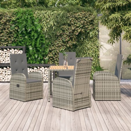 vidaXL Set comedor de jardín 5 piezas con cojines ratán sintético gris