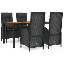 vidaXL Set de muebles jardín 5 pzas con cojines ratán sintético negro