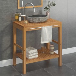 vidaXL Mueble tocador madera teca maciza con lavabo de piedra de río 