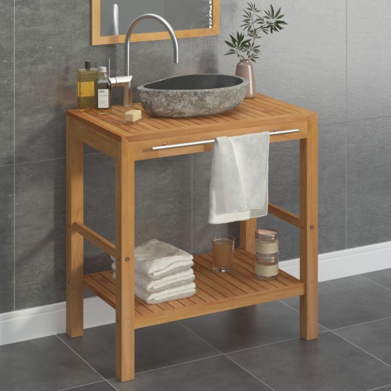 vidaXL Mueble tocador madera teca maciza con lavabo de piedra de río vidaXL Mueble tocador madera teca maciza con lavabo de piedra de río