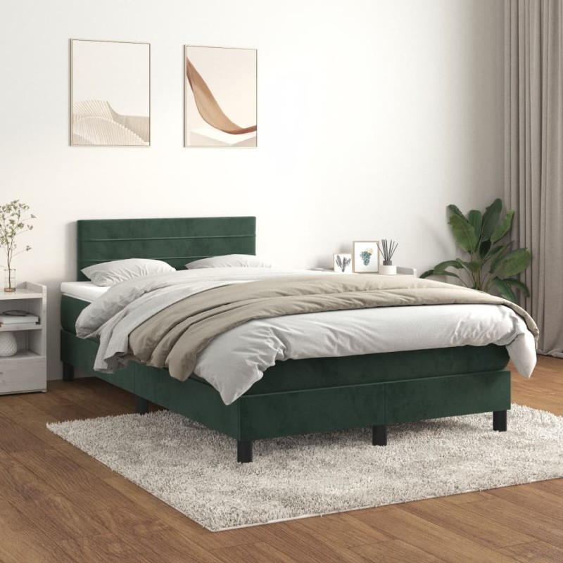 vidaXL Cama box spring con colchón terciopelo verde oscuro 120x200 cm vidaXL Cama box spring con colchón terciopelo verde oscuro 120x200 cm