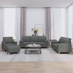 vidaXL Juego de sofás con cojines 4 piezas tela gris oscuro