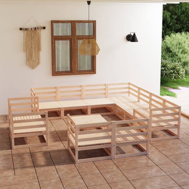 vidaXL Juego de muebles de jardín 12 piezas madera maciza de pino vidaXL Juego de muebles de jardín 12 piezas madera maciza de pino