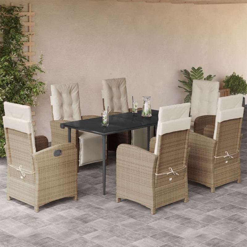 vidaXL Set comedor de jardín 7 pzas con cojines ratán sintético beige vidaXL Set comedor de jardín 7 pzas con cojines ratán sintético beige