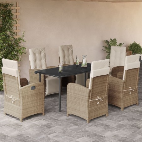 vidaXL Set comedor de jardín 7 pzas con cojines ratán sintético beige
