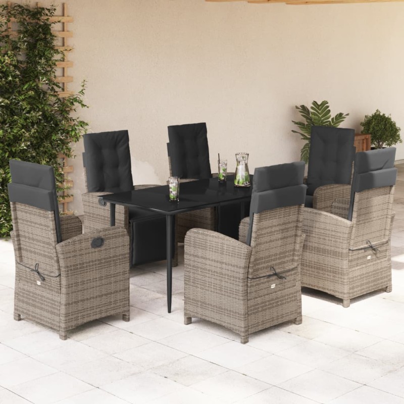 vidaXL Set comedor jardín 7 pzas y cojines ratán sintético gris vidaXL Set comedor jardín 7 pzas y cojines ratán sintético gris