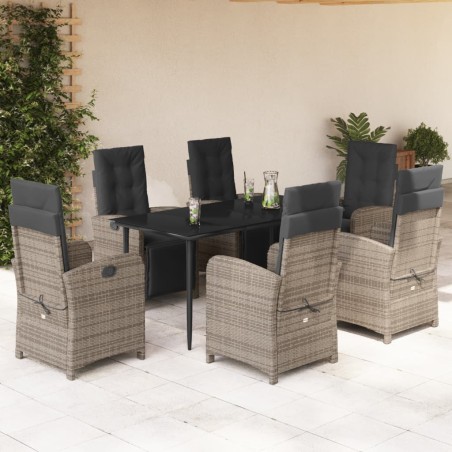 vidaXL Set comedor jardín 7 pzas y cojines ratán sintético gris