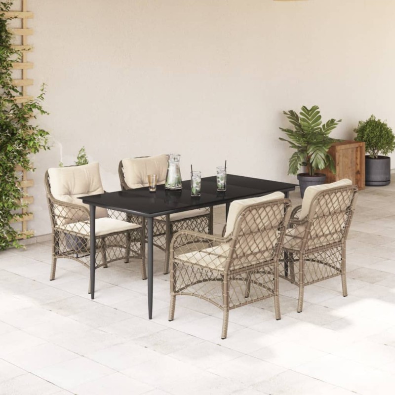 vidaXL Set comedor de jardín 5 pzas con cojines ratán sintético beige vidaXL Set comedor de jardín 5 pzas con cojines ratán sintético beige