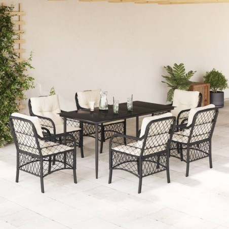 vidaXL Set de comedor de jardín 7 pzas y cojines ratán sintético negro
