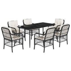 vidaXL Set de comedor de jardín 7 pzas y cojines ratán sintético negro