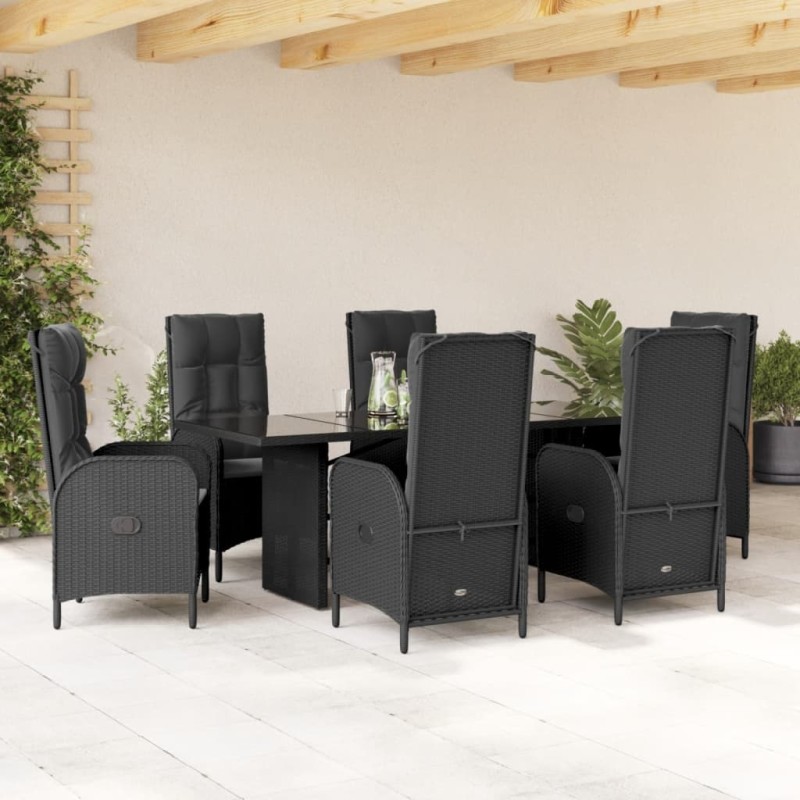 vidaXL Set de comedor de jardín 7 pzas y cojines ratán sintético negro vidaXL Set de comedor de jardín 7 pzas y cojines ratán sintético negro