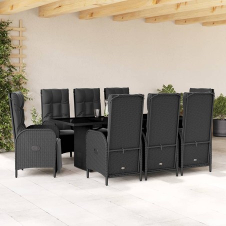 vidaXL Set de comedor de jardín 9 pzas y cojines ratán sintético negro