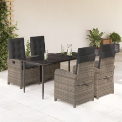 vidaXL Set comedor de jardín 5 piezas con cojines ratán sintético gris
