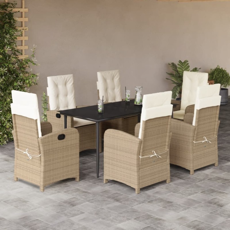 vidaXL Set comedor de jardín 7 pzas con cojines ratán sintético beige