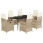 vidaXL Set comedor de jardín 7 pzas con cojines ratán sintético beige