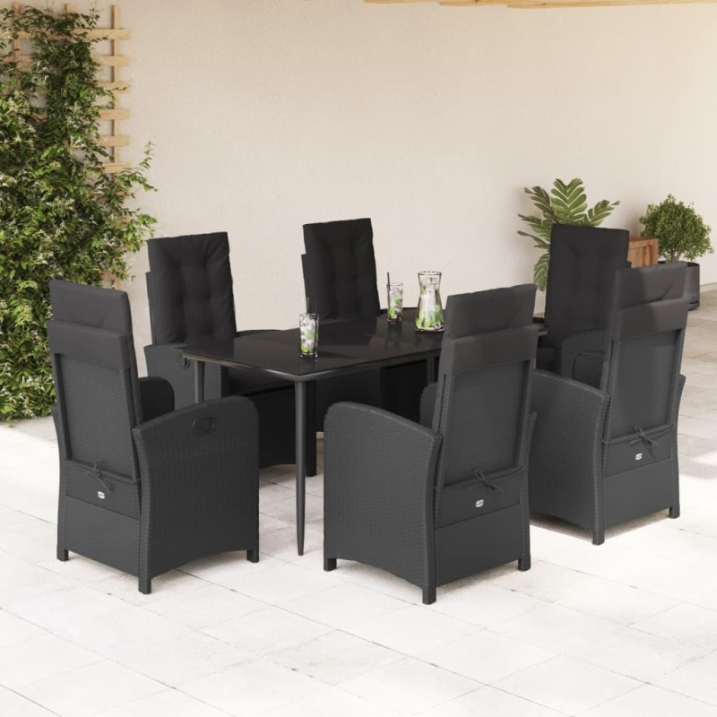 vidaXL Set de comedor de jardín 7 pzas y cojines ratán sintético negro vidaXL Set de comedor de jardín 7 pzas y cojines ratán sintético negro