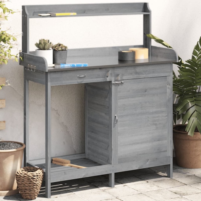 vidaXL Mesa para macetas y armario madera abeto gris 110,5x45x124,5 cm vidaXL Mesa para macetas y armario madera abeto gris 110,5x45x124,5 cm