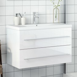 vidaXL Mueble de baño con lavabo integrado blanco brillo