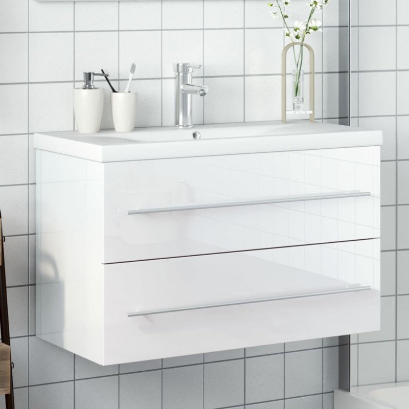 vidaXL Mueble de baño con lavabo integrado blanco brillo vidaXL Mueble de baño con lavabo integrado blanco brillo