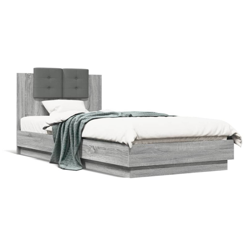 vidaXL Cama con cabecero madera de ingeniería gris Sonoma 90x200 cm vidaXL Cama con cabecero madera de ingeniería gris Sonoma 90x200 cm