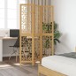 vidaXL Biombo separador de 3 paneles madera maciza paulownia marrón vidaXL Biombo separador de 3 paneles madera maciza paulownia marrón