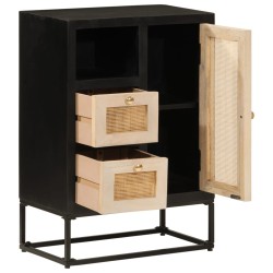 vidaXL Aparador de hierro y madera maciza de mango negro 55x30x76 cm
