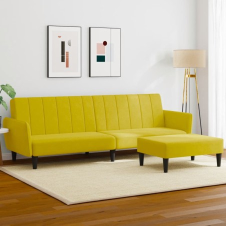 vidaXL Sofá cama de 2 plazas con taburete terciopelo amarillo