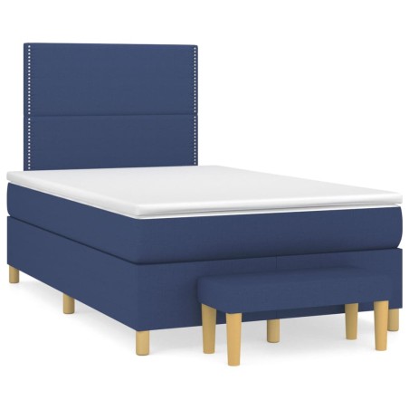 vidaXL Cama box spring con colchón tela azul 120x190 cm