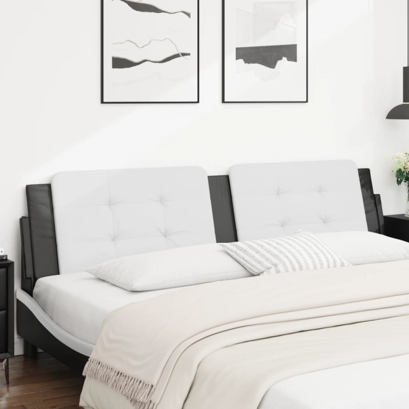 vidaXL Cabecero de cama acolchado cuero sintético blanco negro 200 cm vidaXL Cabecero de cama acolchado cuero sintético blanco negro 200 cm