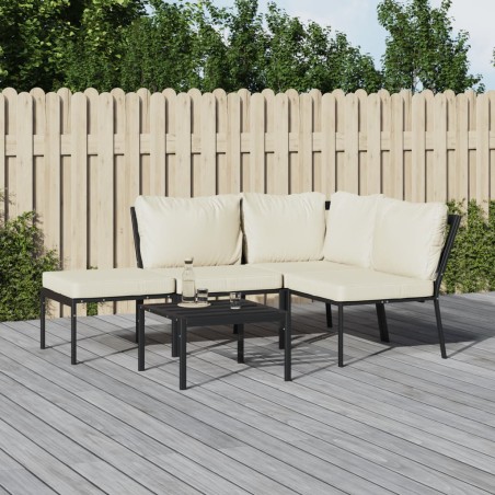 vidaXL Juego de muebles de jardín 5 piezas acero y cojines color arena