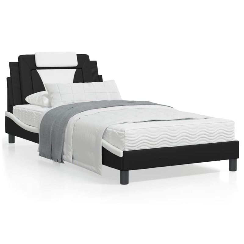 vidaXL Cama con colchón cuero sintético negro y blanco 100x200 cm