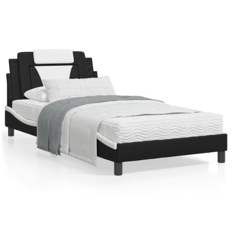 vidaXL Cama con colchón cuero sintético negro y blanco 100x200 cm