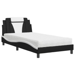 vidaXL Cama con colchón cuero sintético negro y blanco 100x200 cm