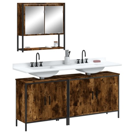 vidaXL Set de muebles baño 3 pzas madera contrachapada roble ahumado