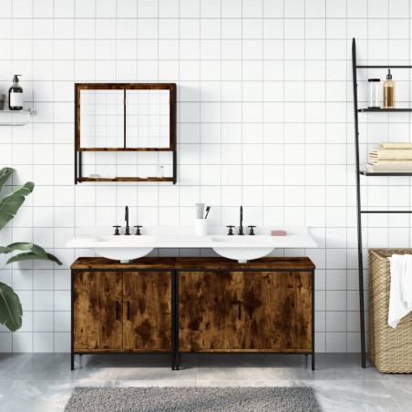 vidaXL Set de muebles baño 3 pzas madera contrachapada roble ahumado