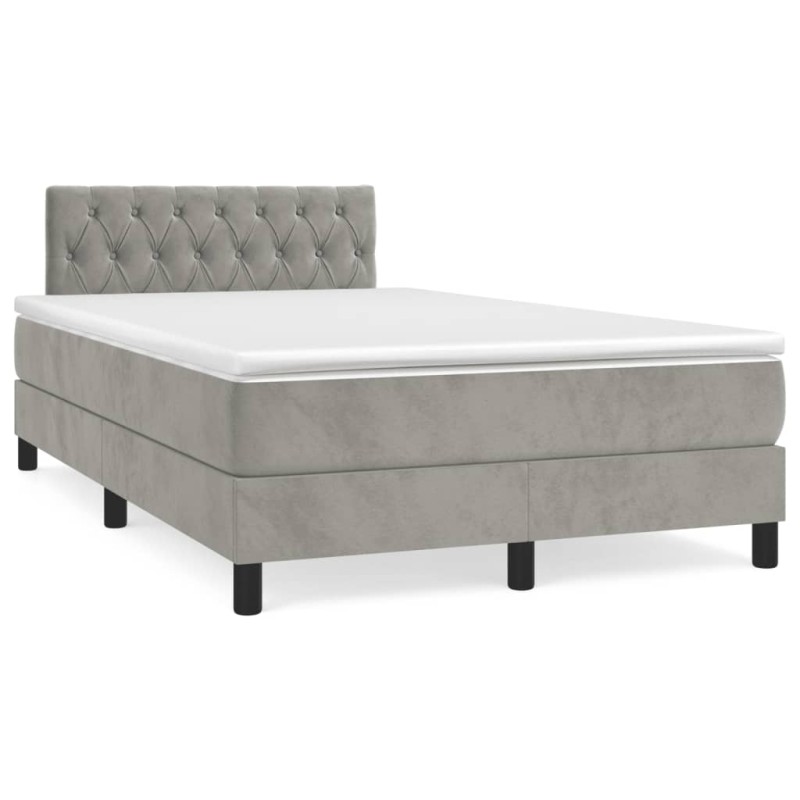 vidaXL Cama box spring colchón y LED terciopelo gris claro 120x190 cm vidaXL Cama box spring colchón y LED terciopelo gris claro 120x190 cm