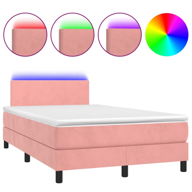 vidaXL Cama box spring con colchón y LED terciopelo rosa 120x190 cm vidaXL Cama box spring con colchón y LED terciopelo rosa 120x190 cm