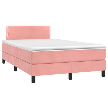 vidaXL Cama box spring con colchón y LED terciopelo rosa 120x190 cm