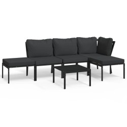 vidaXL Juego de muebles de jardín 6 piezas acero con cojines gris