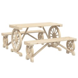 vidaXL Juego de comedor de jardín 3 piezas madera maciza de abeto