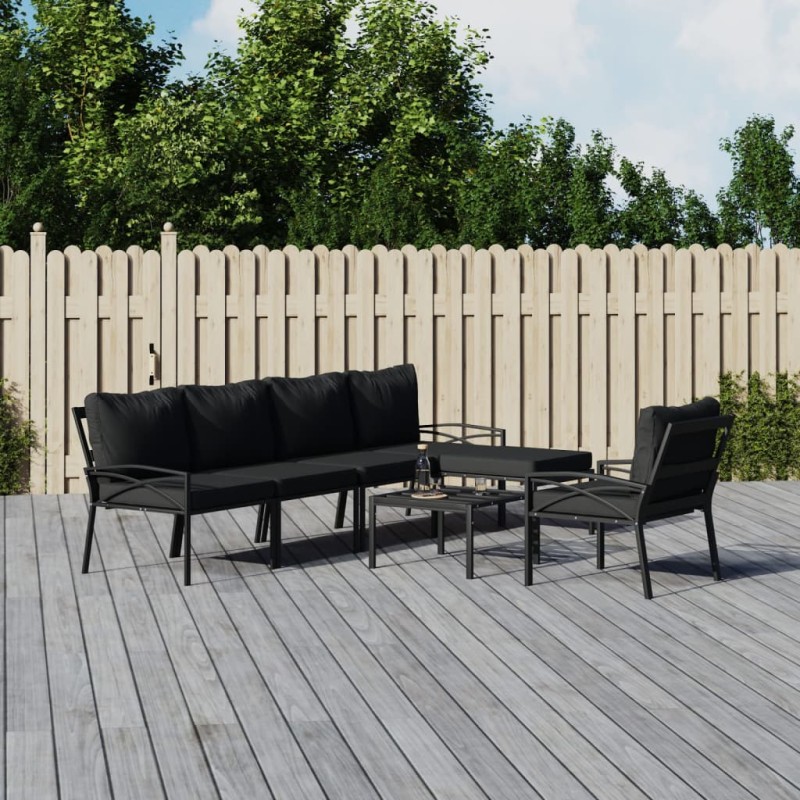 vidaXL Juego de muebles de jardín 7 piezas acero con cojines gris vidaXL Juego de muebles de jardín 7 piezas acero con cojines gris