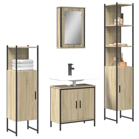 vidaXL Juego de muebles de baño 4 pzas contrachapada roble Sonoma